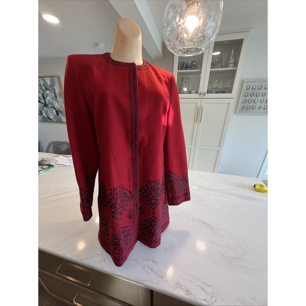 PETER NYGARD Women's Embroidered Red Long Lined Coat Jacket Sz 6 - Picture 10 of 12